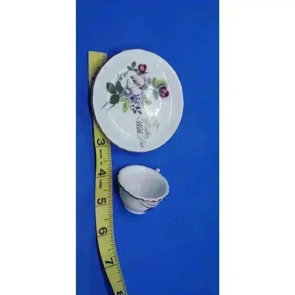 Vintage 2 Pc Miniature Tea Cup & Saucer Set Roses To Mother With Love Japan 50s - Picture 9 of 9